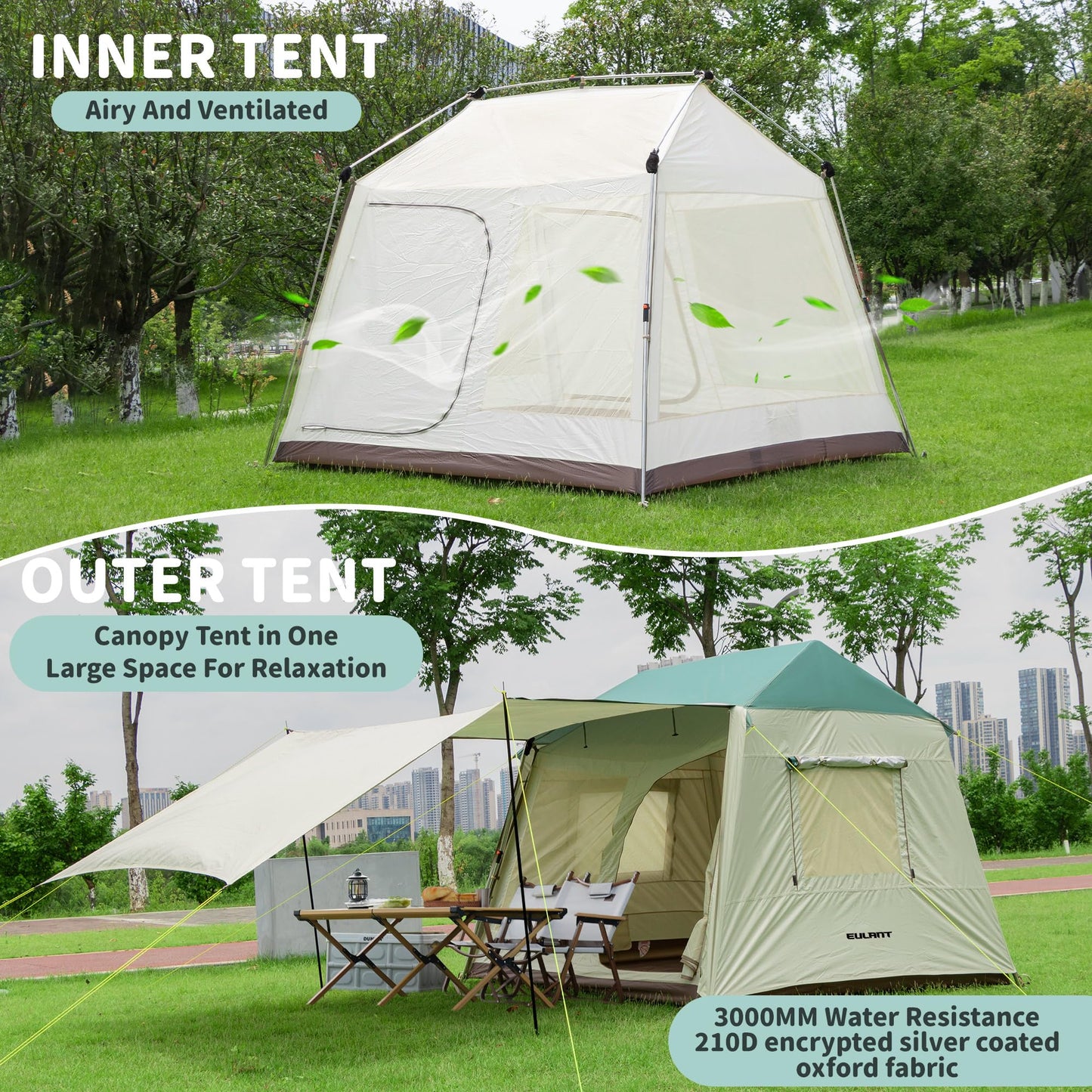 YEEKORO Camping Tent, 3-6 Person Waterproof Tents, Spacious Interior, Large Family Tent with Carry Bag, Portable Tent for Traveling Hiking Outdoor - Center Height 6.07ft