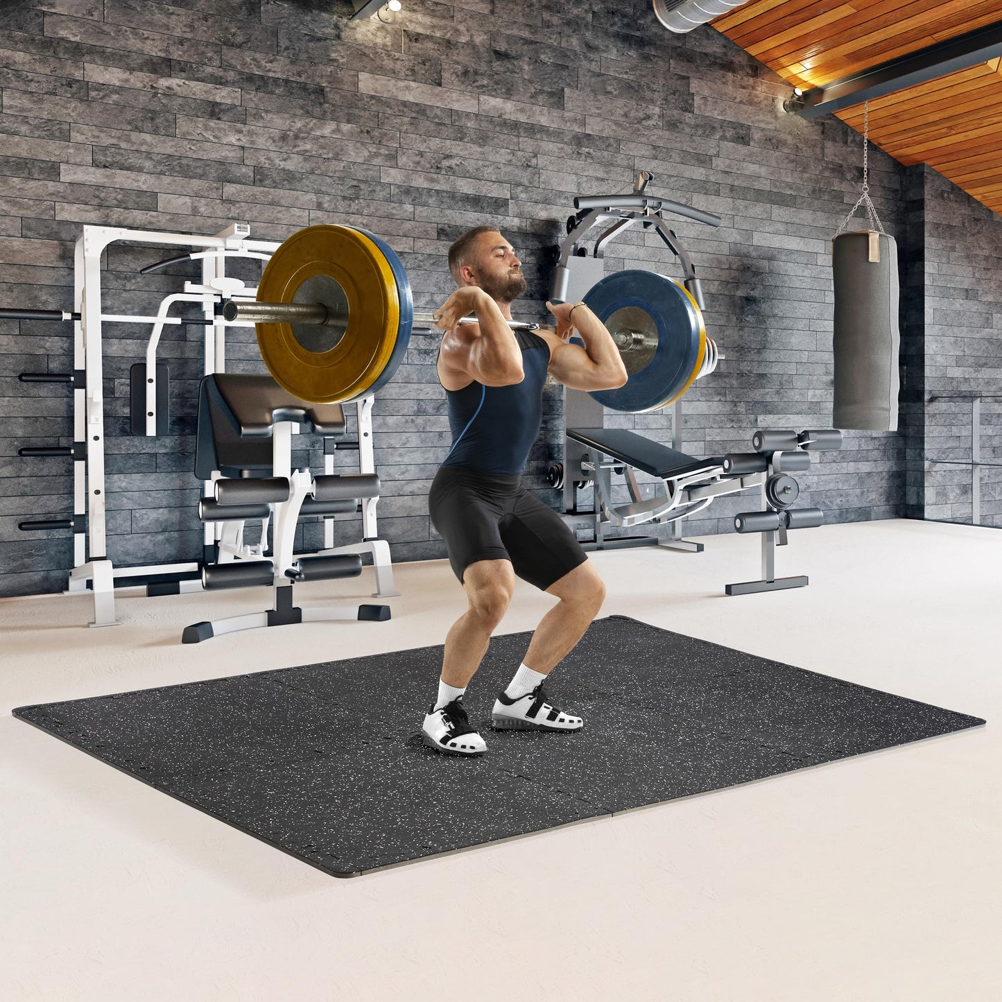 Sivan Fitness 1/2" Thick Rubber Top High Density EVA Foam Gym Flooring for Home Gym - 48 Sq Ft Exercise Mat Tiles for Workout, Yoga, Heavy Exercise Equipment Mat - 12 Interlocking Gym Floor Mat