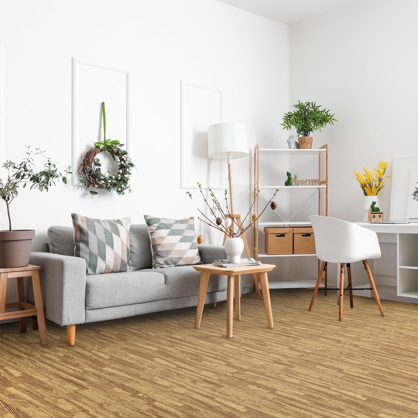 Sorbus 48Sq. Ft. Wood Grain Floor Tiles Foam Mat EVA Interlocking Mats Tile 3/8-Inch Thick Flooring Wood Puzzle Exercise Mats w/Borders - Home Playroom Basement, Apartment, Trade Show, Baby, Dance