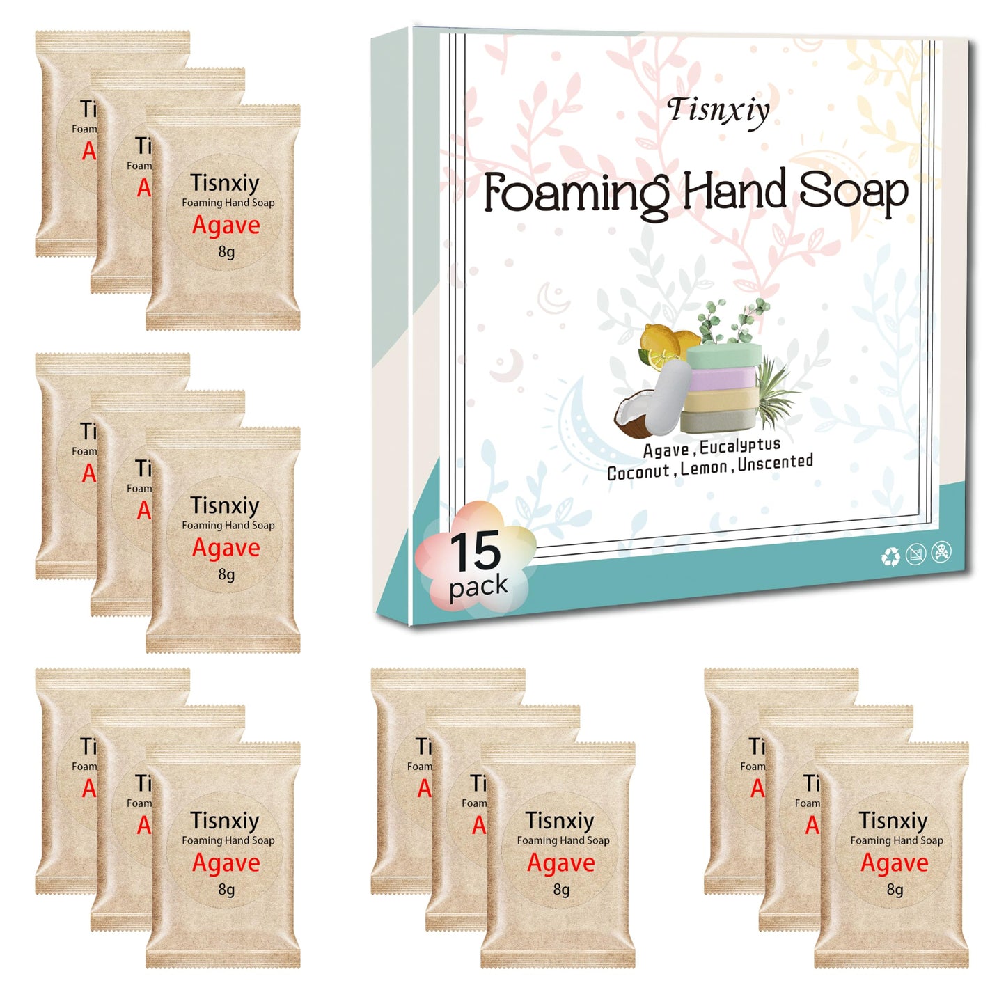 Foaming Hand Soap Tablet Refills,15 pack Makes 120 fl oz Total (15x 8 fl oz),5 Scent Soap Refills Tablets,Eco Friendly Sustainable Soap Tablets for Hands(Various Pack)