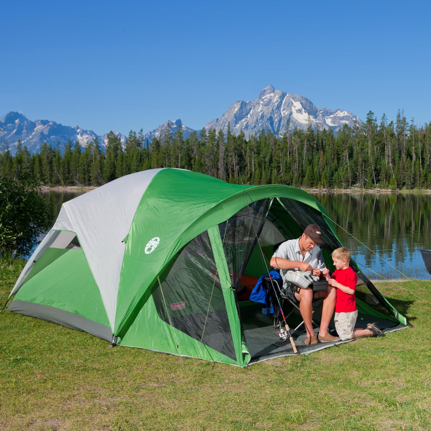 Coleman Evanston 6/8-Person Camping Tent with Screen Porch, Weatherproof Tent Sets Up in 15 Mins, Included Rainfly & Carry Bag, Made of PFAS-Free Materials
