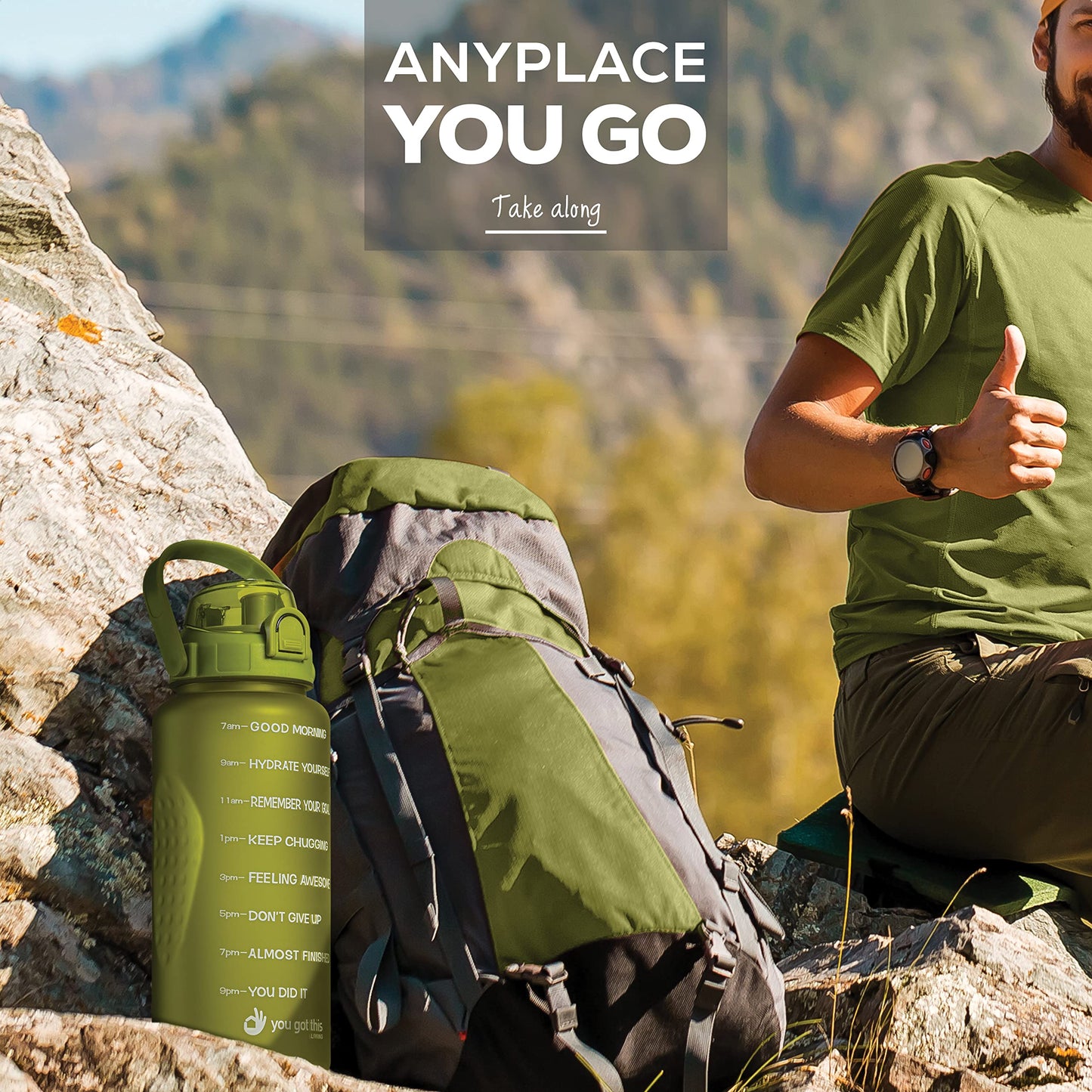 YOU GOT THIS LIVING Motivational Water Bottle with Time Marker,Half Gallon Water bottle with Straw 64 oz/2.2L Gym Water Bottle, Achieve All-Day Hydration SpillProof, BPA FREE