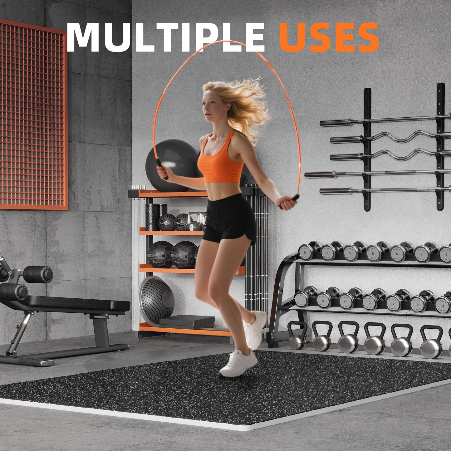 0.79 Inch Gym Flooring,12 Pcs 48 Sq Ft Rubber Top Floor Tiles for Home Gym High Density EVA Foam Gym Mat with Rubber Top Interlocking Exercise Equipment Matt for Garage/Fitness Room-Black+White