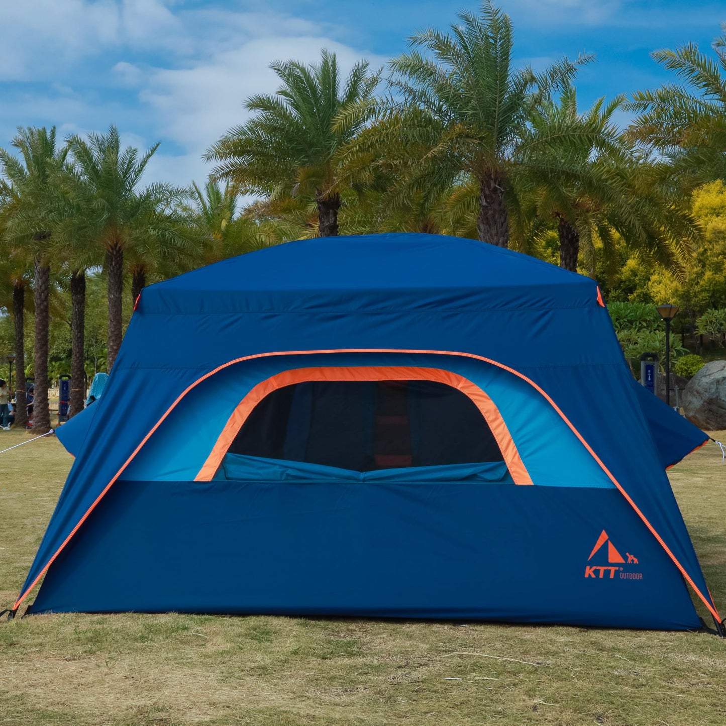 KTT Extra Large Tent 12 Person,14'Lx10'Wx7'H,Family Cabin Tents,Full Rainly,2 Rooms,2 Bay-Windows and 3 Doors 3 Windows with Mesh,Waterproof,Straight Wall,Big Tent for Outdoor,Picnic,Camping(Brown)