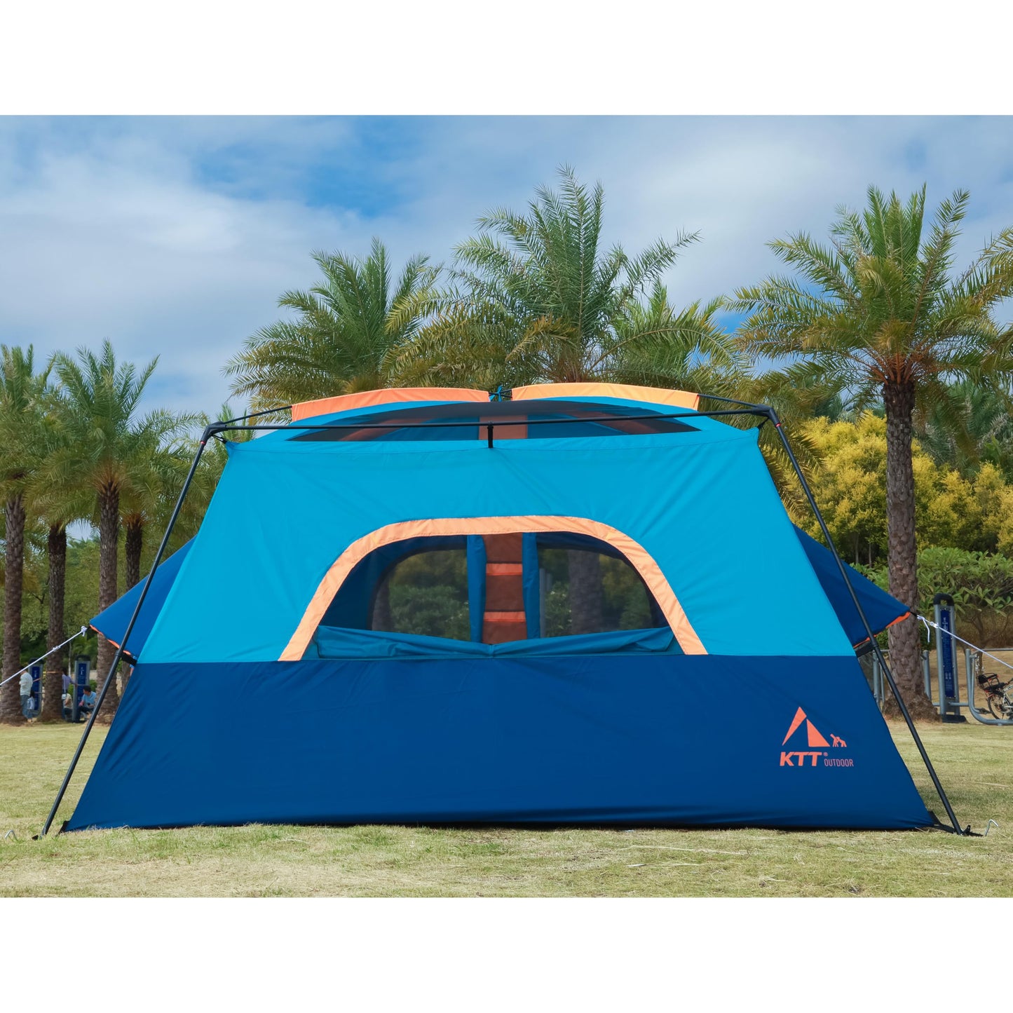 KTT Extra Large Tent 12 Person,14'Lx10'Wx7'H,Family Cabin Tents,Full Rainly,2 Rooms,2 Bay-Windows and 3 Doors 3 Windows with Mesh,Waterproof,Straight Wall,Big Tent for Outdoor,Picnic,Camping(Brown)