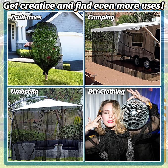 2 Pcs Mosquito Net for Patio - 10Ft x 13Ft for Each Garden Mesh Screen Barrier, Super Dense Patio Netting for Balcony Porch Umbrella Fruit Tree Plants Gazebo Canopy RV Camping, Black