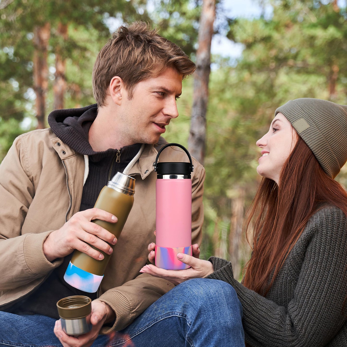 HEYSKAY 2pcs Protective Flask Silicone Boot Base for Stanley Quencher Adventure 40oz & Stanley IceFlow 20oz 30oz Tumbler, and Compatible with 12-24oz Hydro Sport Water Bottles,Yeti and More