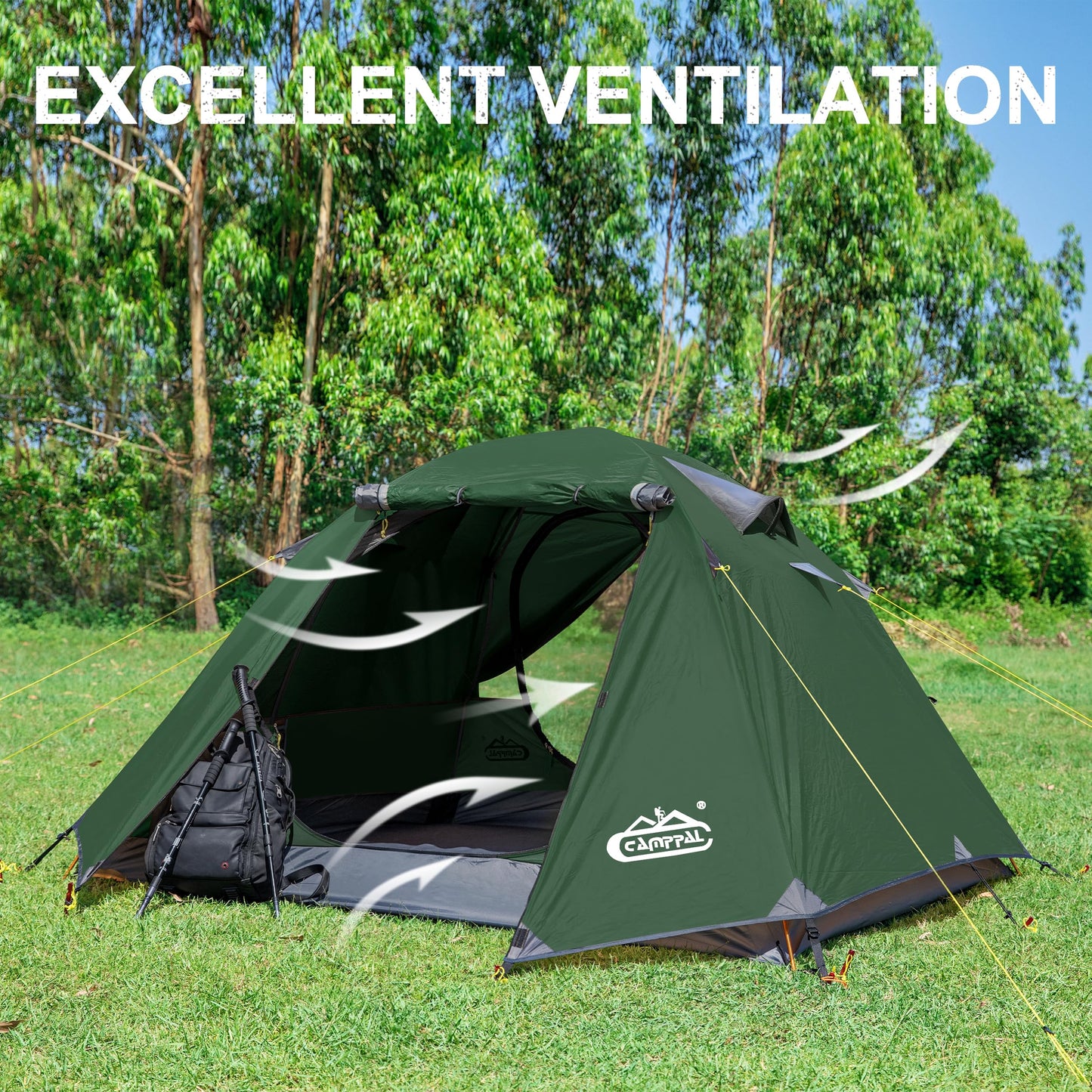Camppal 2-3 Person Backpacking Tent, Waterproof Windproof 4 Season Tent for Camping, Easy Setup 2 Person Tent for Backpacking, Hiking, Hunting, Motor Cycling & Biking