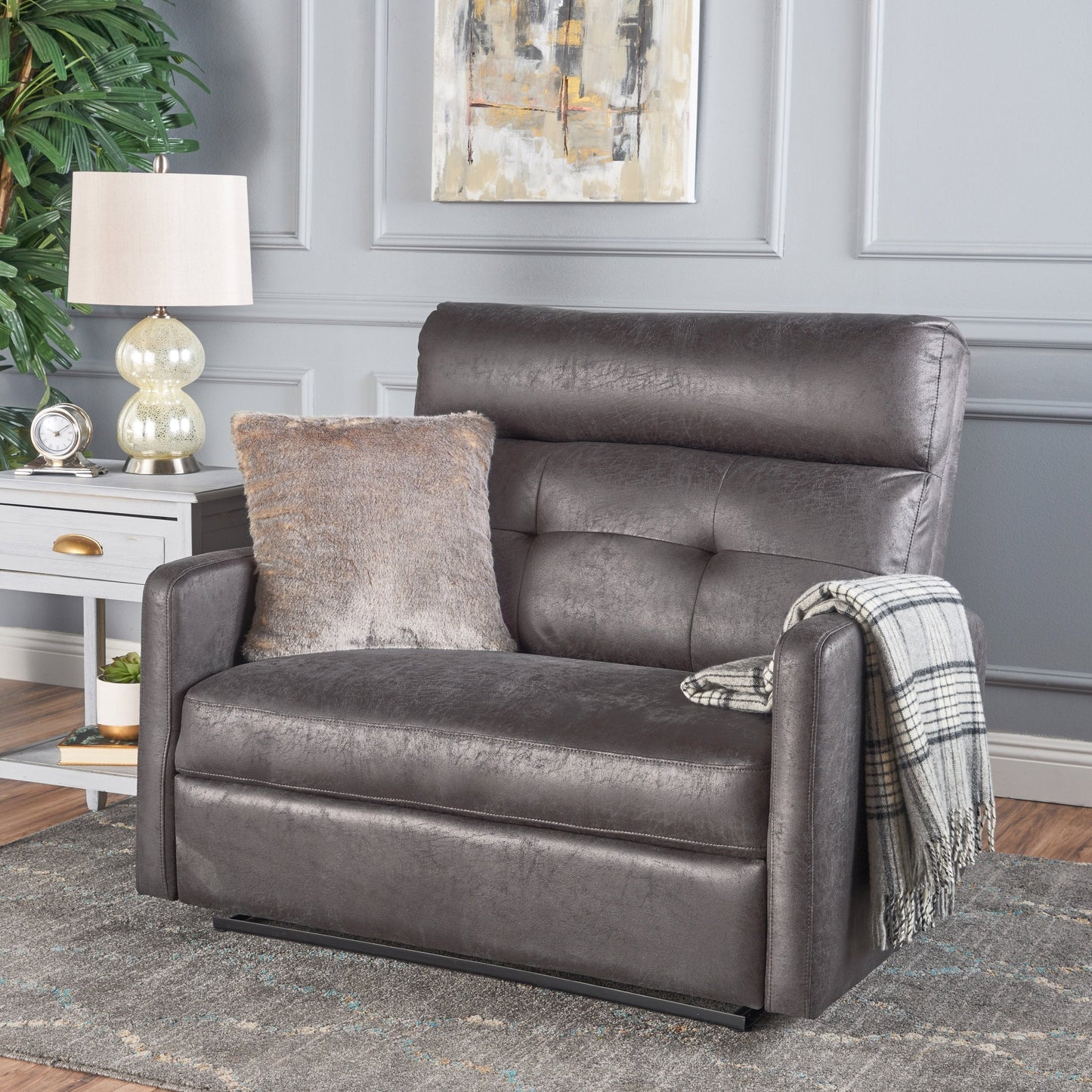 GDFStudio Christopher Knight Home Halima Microfiber 2-Seater Recliner, Slate