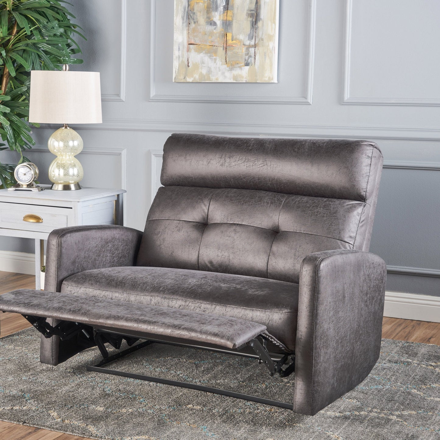GDFStudio Christopher Knight Home Halima Microfiber 2-Seater Recliner, Slate