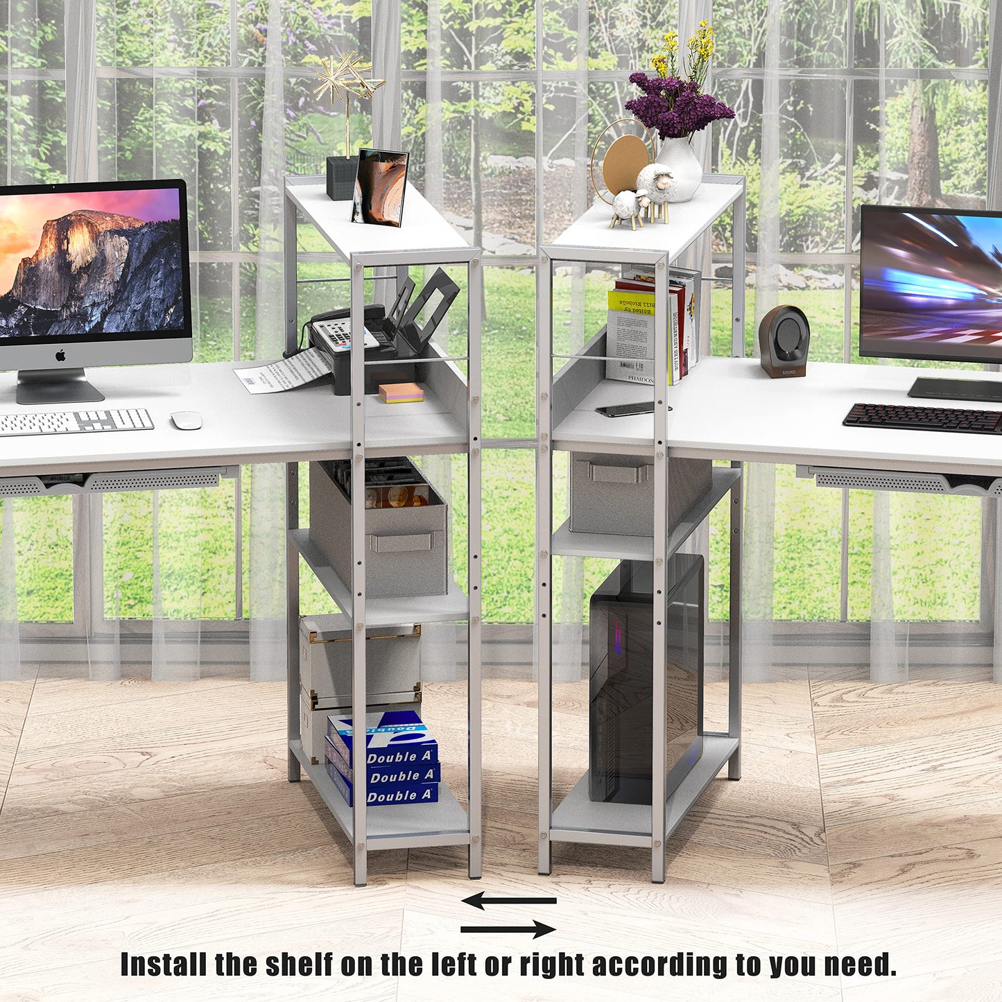 SHW 46-Inch Home Office Mission Computer Desk with Side Shelf and Drawer, White