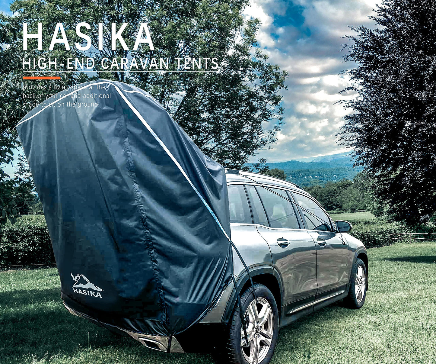 Hasika SUV Camping Tent Car Tailgate Shade Awning with Screen Net Waterproof 3000MM UPF 50+ Black (Small)