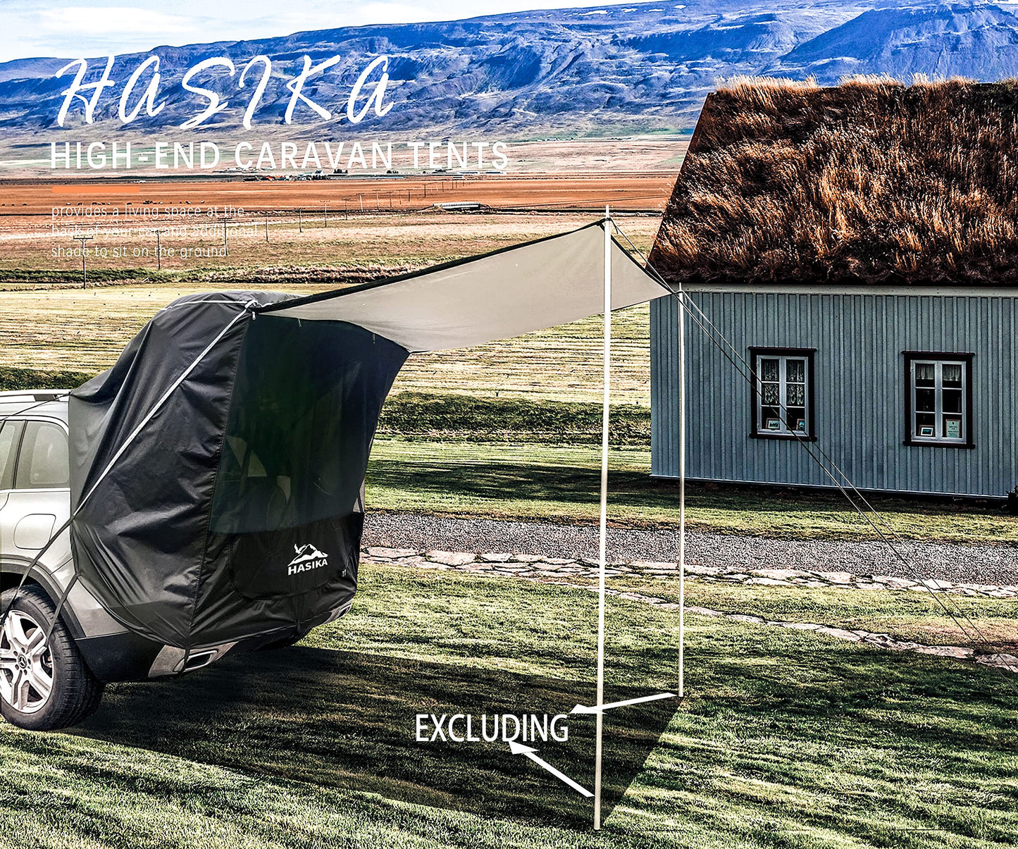 Hasika SUV Camping Tent Car Tailgate Shade Awning with Screen Net Waterproof 3000MM UPF 50+ Black (Small)