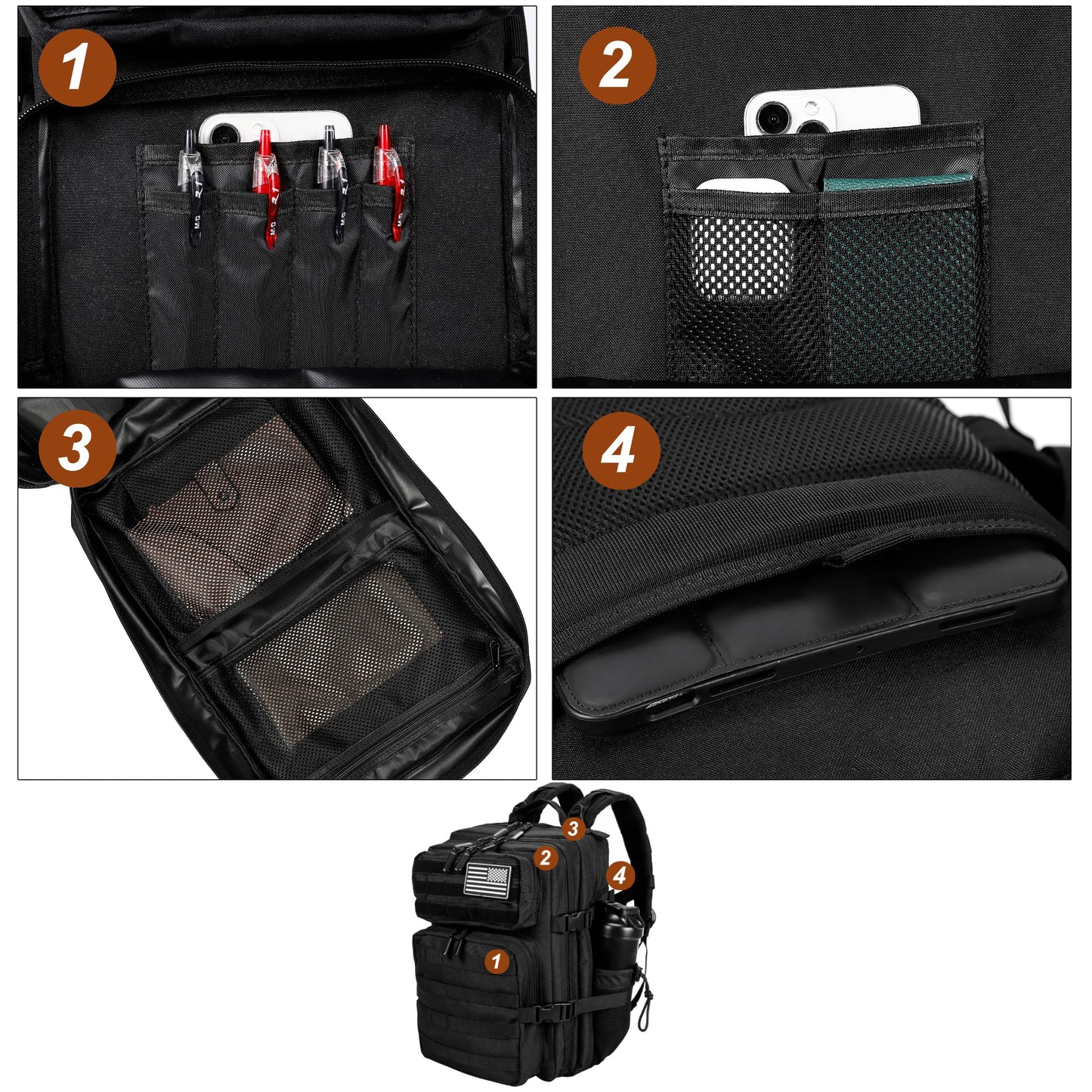 LHI Tactical Military Backpack for Men and Women 35L Army Assault Pack Bag Large Rucksack with Molle System - Black