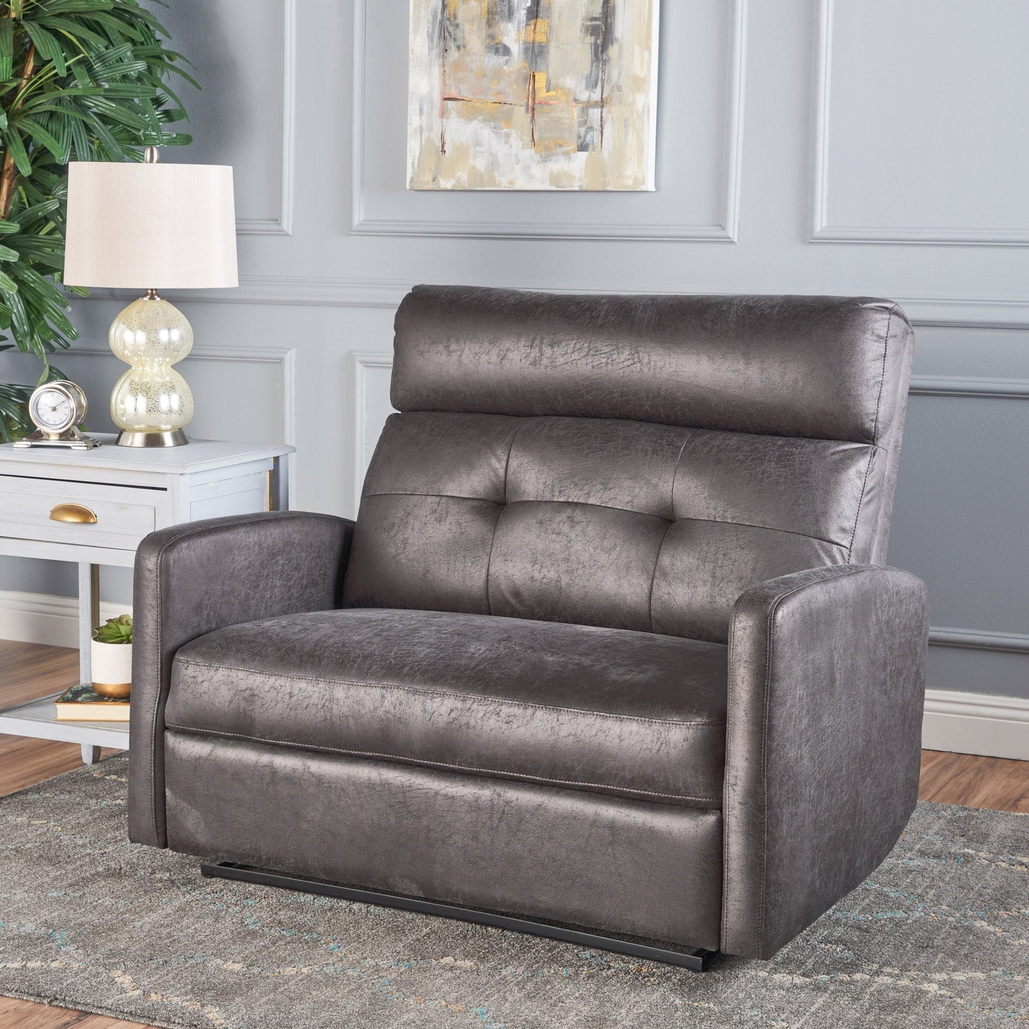 GDFStudio Christopher Knight Home Halima Microfiber 2-Seater Recliner, Slate