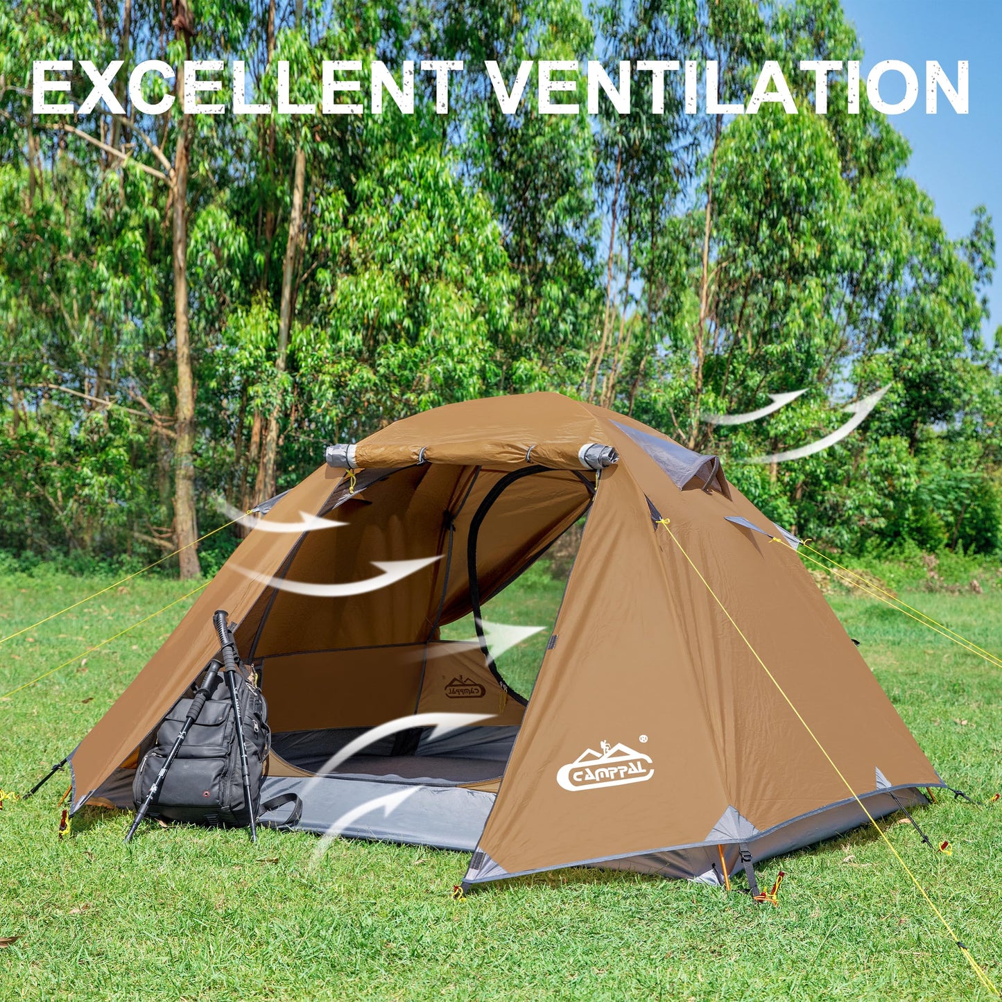 Camppal 2-3 Person Backpacking Tent, Waterproof Windproof 4 Season Tent for Camping, Easy Setup 2 Person Tent for Backpacking, Hiking, Hunting, Motor Cycling & Biking