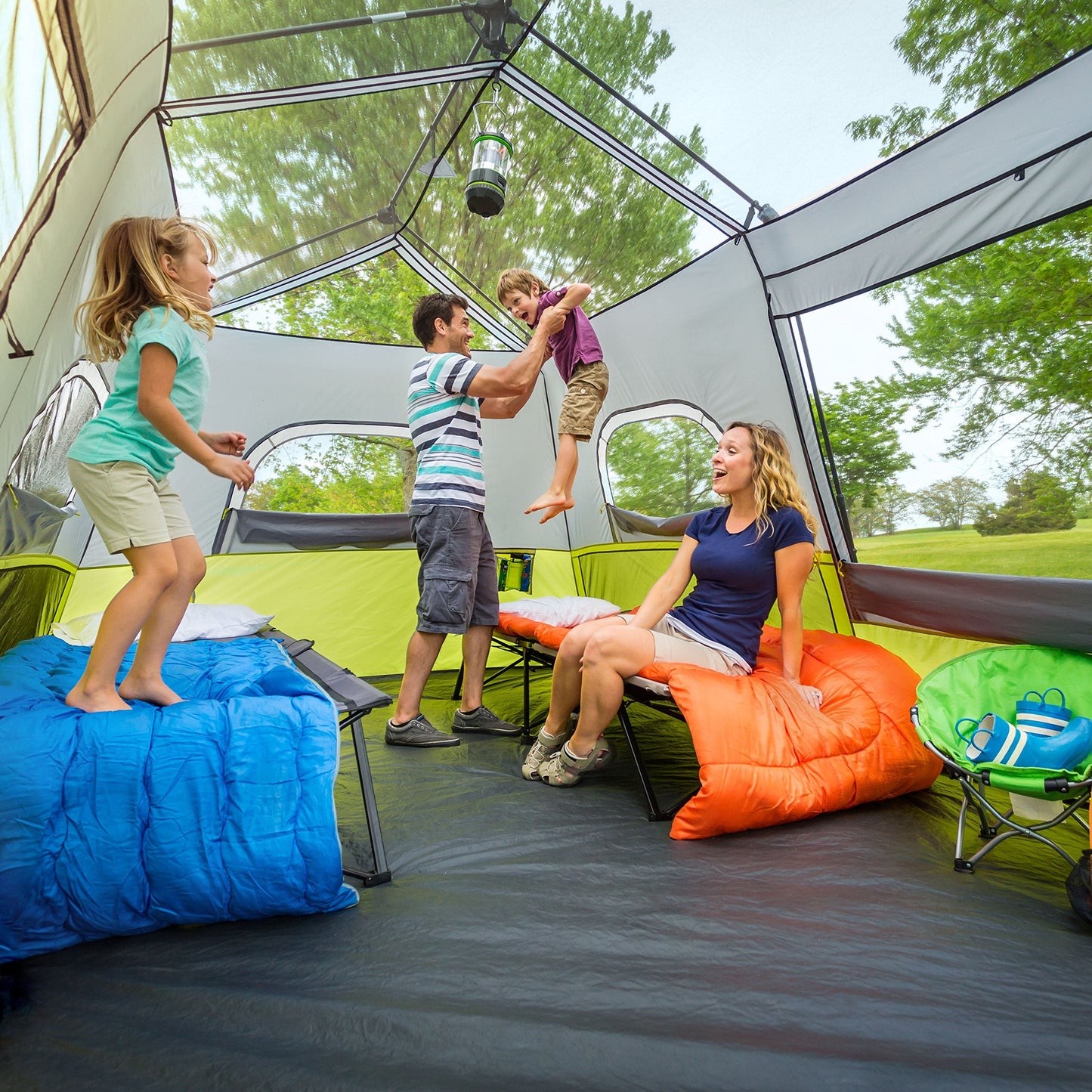 CORE 9 Person Instant Cabin Tent | Large Multi Room Family Pop Up Tent for 2 Minute Camp Setup | Included Storage Pockets for Camping Accessories