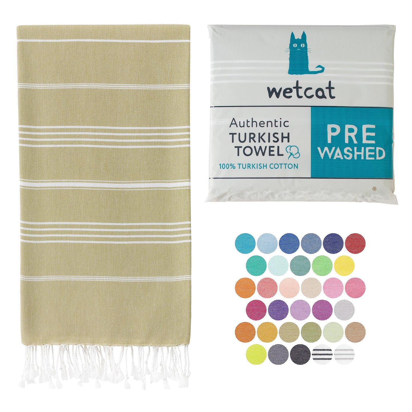 WETCAT Turkish Beach Towel Oversized 38x71 100% Cotton Sand Free Quick Dry Extra Large Light Travel Towel for Adults Beach Accessories Gifts - Pale Olive Green