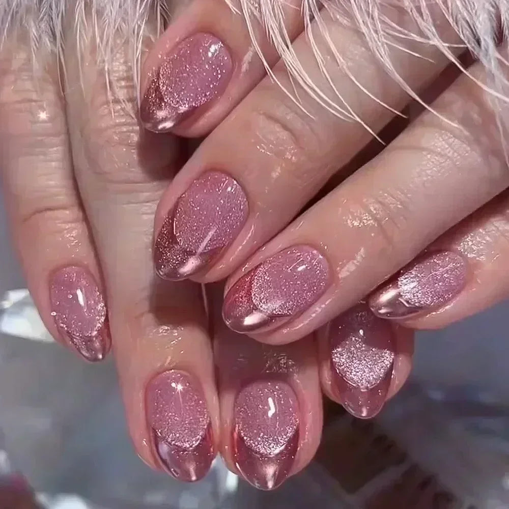 24pcs Short Almond Fake Nails