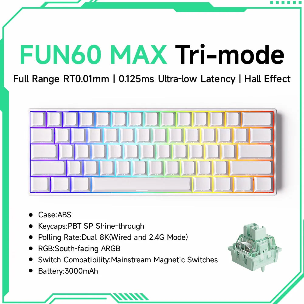 Akko MonsGeek FUN60 Mechanical Keyboard Magnetic Switch 60% Gaming Keyboards Rapid Trigger 0.01mm 8K ARGB HE/TMR Custom Keyboard