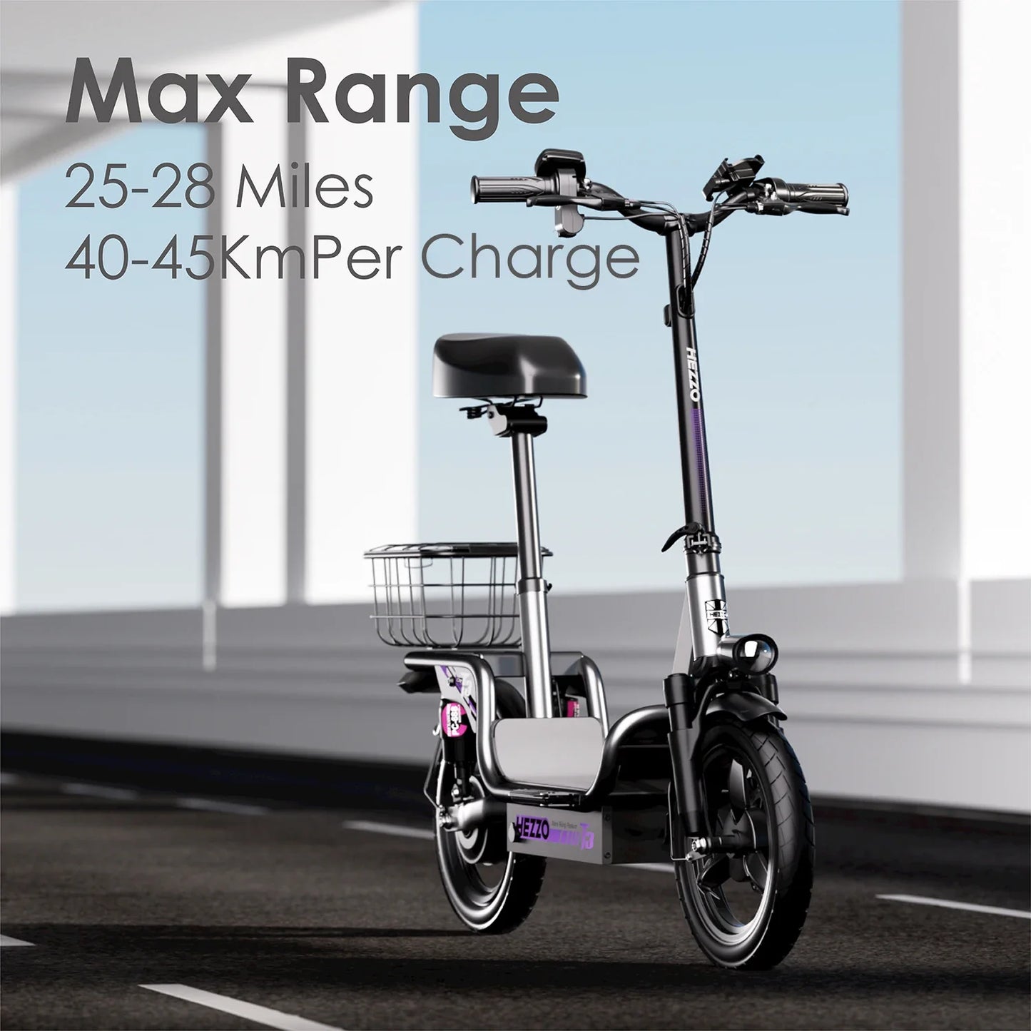 HEZZO 500W Electric Scooter – Seat & Basket, 20MPH