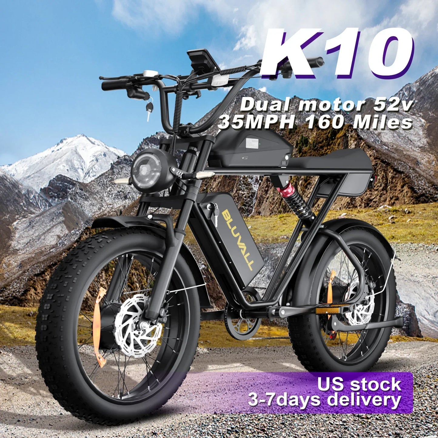 Bluvall K10 Dual Motor Electric Bike – 35MPH, 160 Miles