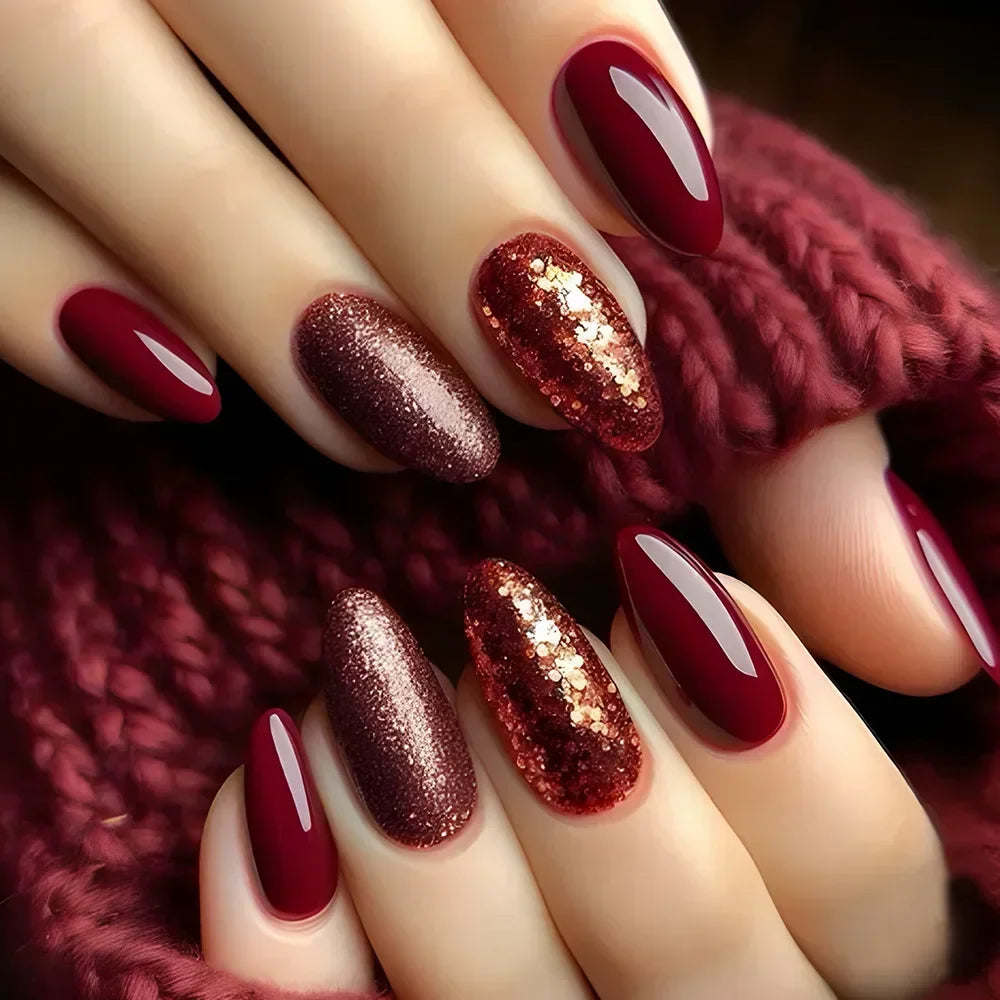 24pcs Short Almond Fake Nails