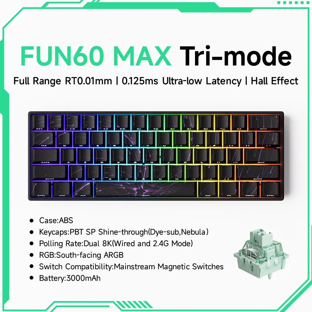 Akko MonsGeek FUN60 Mechanical Keyboard Magnetic Switch 60% Gaming Keyboards Rapid Trigger 0.01mm 8K ARGB HE/TMR Custom Keyboard