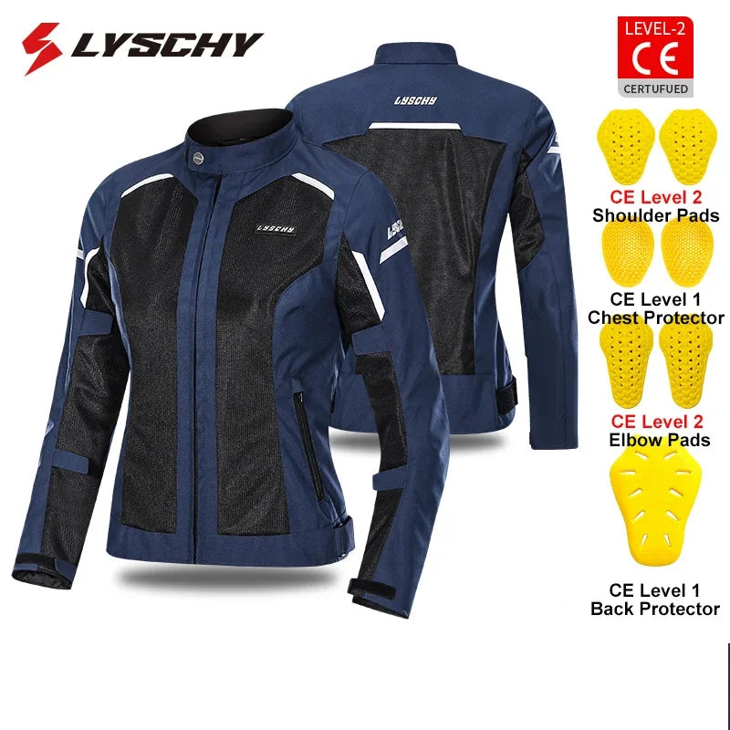 LYSCHY Motorcycle Jacket Summer Mesh Breathable Reflective Motorbike Jacket Men Women CE2 Level Motocross Jacket Riding Clothing