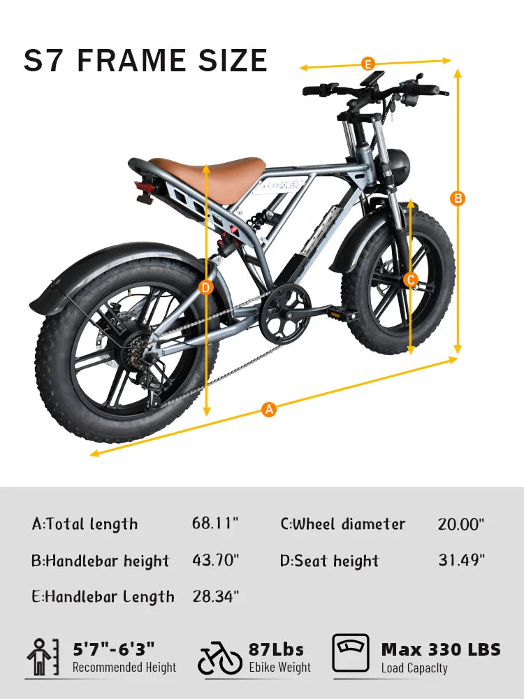 DEEPOWER S7 2000W Fat Tire Electric Bike – 48V 55Ah