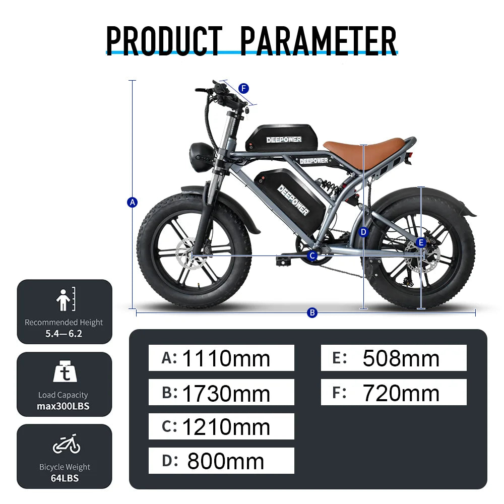 IDOTATA Moped Fat Tire Electric Bike