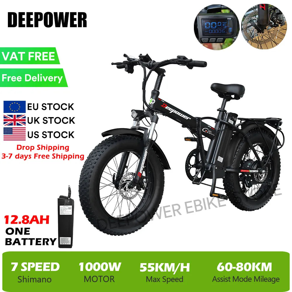 DEEPOWER G20 1000W Folding Fat Tire Ebike