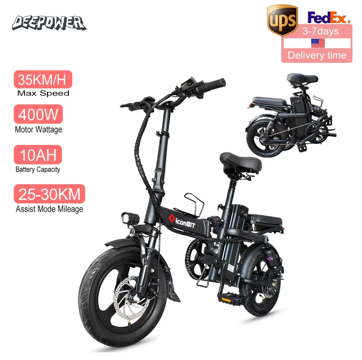 400W Fat Tire Folding Ebike – 48V 30AH