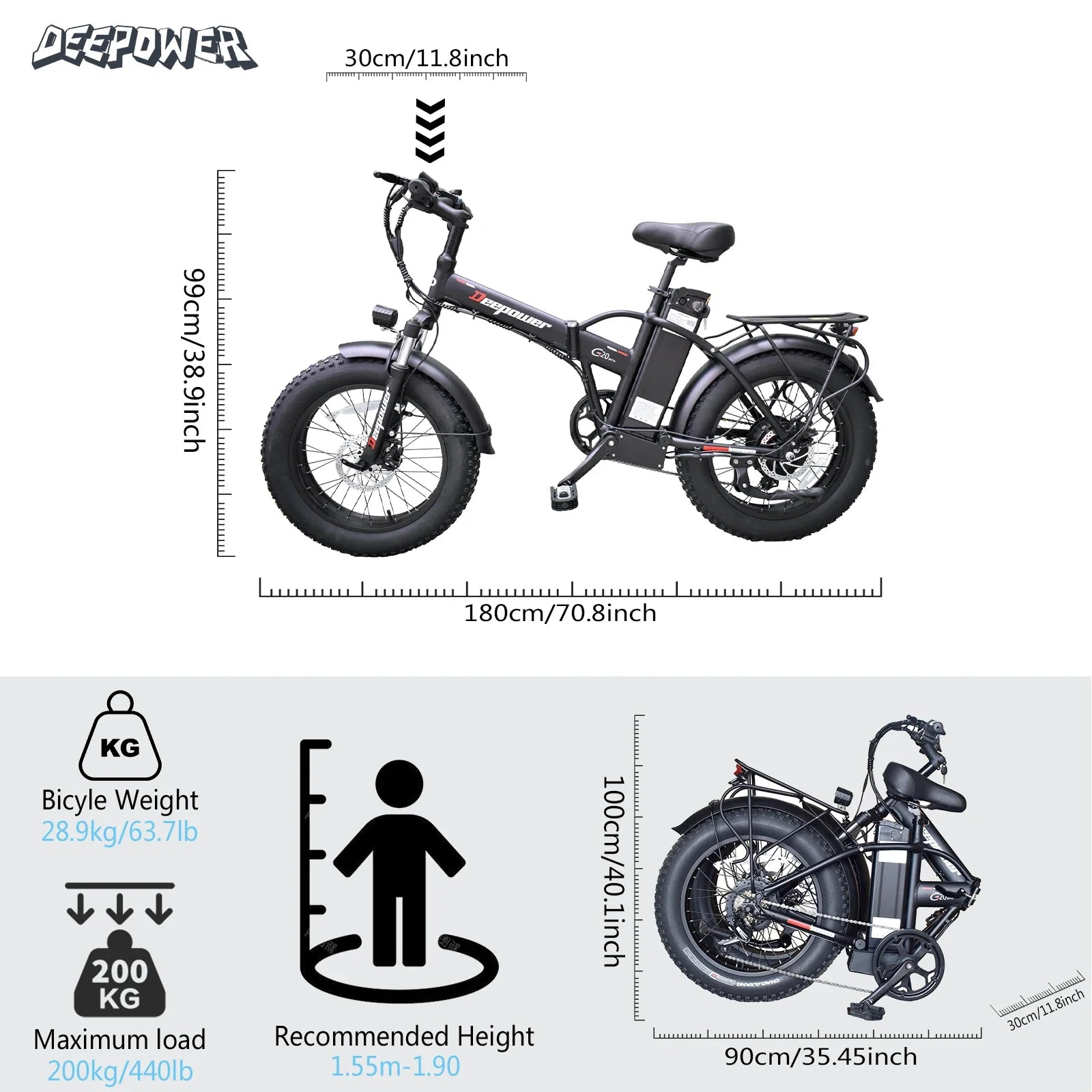 G20Pro 1000W Folding Fat Tire Ebike