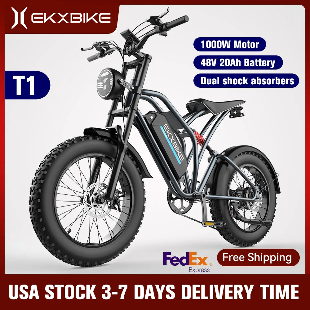 EKX T1 1000W Fat Tire Electric Bike – 48V 20Ah