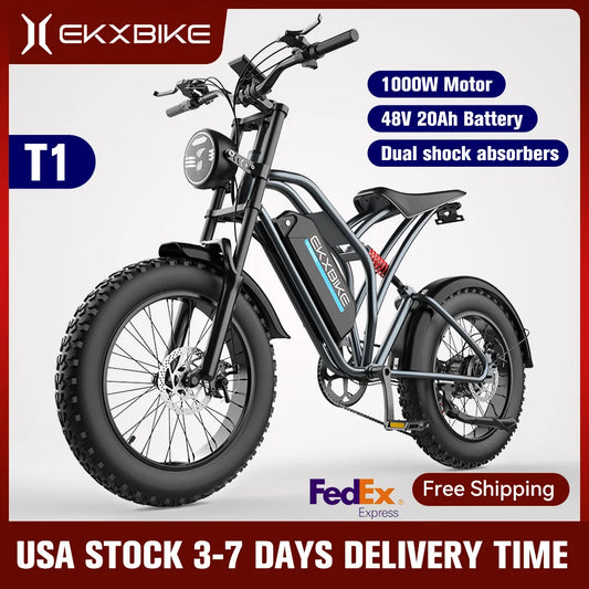 EKX T1 1000W Fat Tire Electric Bike – 48V 20Ah