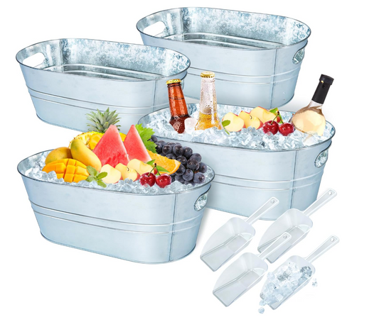 4 Pack Galvanized Metal Ice Buckets, 3 Gallon Ice Buckets for Parties Wine Beverage Tub with Carry Handle for Home/Bar Beer Champagne Cocktails Cooling Supplies