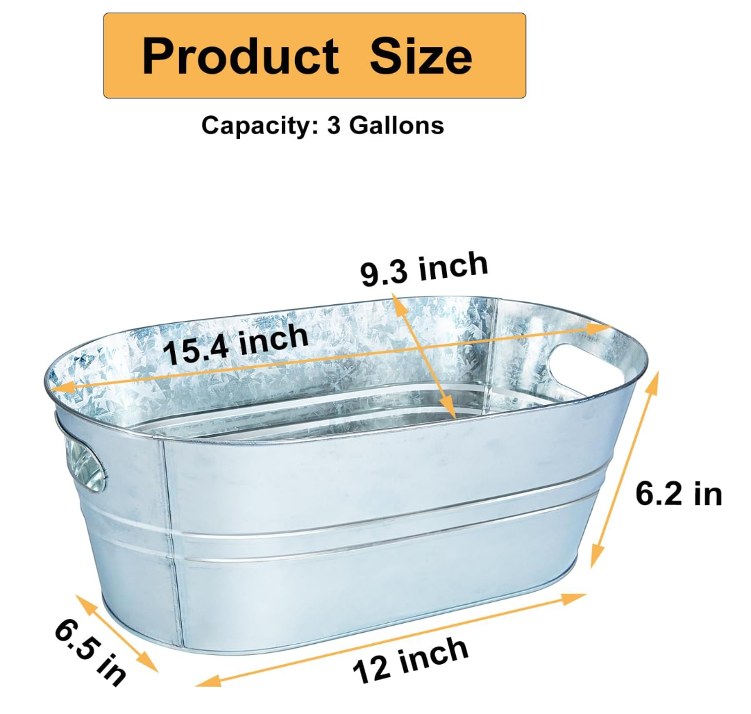 4 Pack Galvanized Metal Ice Buckets, 3 Gallon Ice Buckets for Parties Wine Beverage Tub with Carry Handle for Home/Bar Beer Champagne Cocktails Cooling Supplies