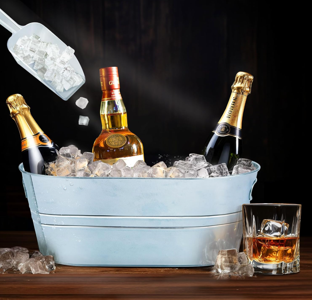 4 Pack Galvanized Metal Ice Buckets, 3 Gallon Ice Buckets for Parties Wine Beverage Tub with Carry Handle for Home/Bar Beer Champagne Cocktails Cooling Supplies
