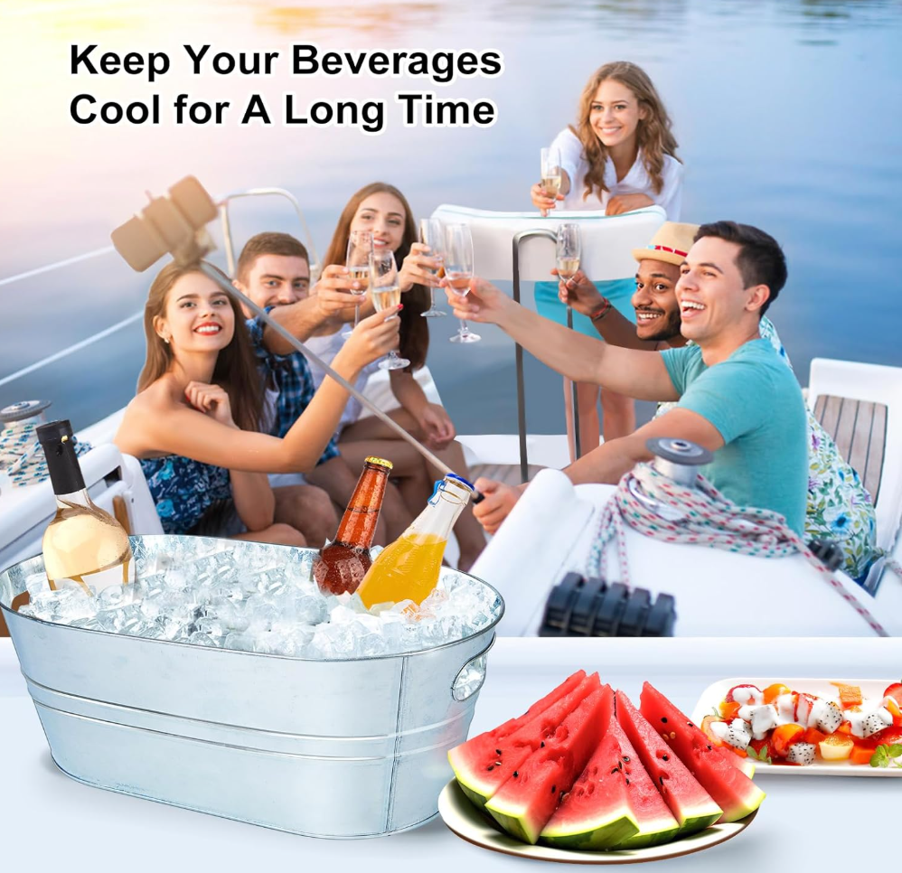 4 Pack Galvanized Metal Ice Buckets, 3 Gallon Ice Buckets for Parties Wine Beverage Tub with Carry Handle for Home/Bar Beer Champagne Cocktails Cooling Supplies