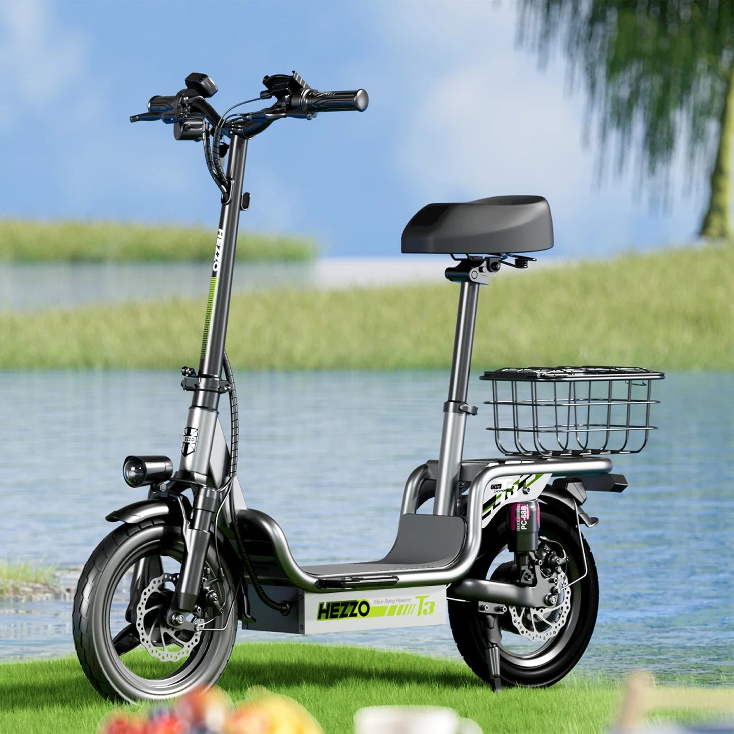 HEZZO 500W Electric Scooter – Seat & Basket, 20MPH