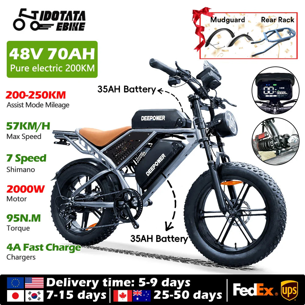 IDOTATA-S7 2000W Fat Tire Electric Bike – 48V 70Ah
