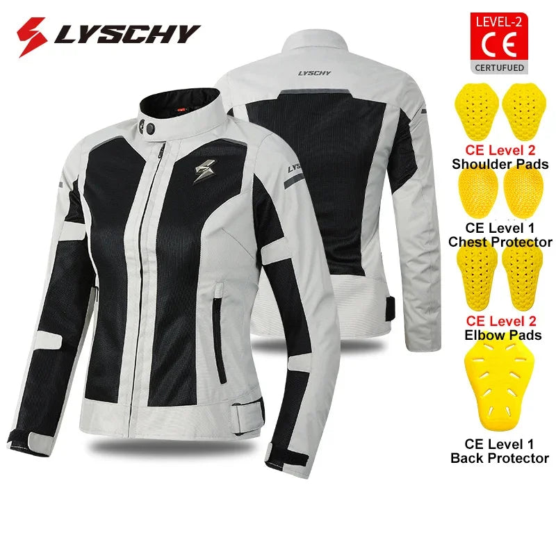LYSCHY Motorcycle Jacket Summer Mesh Breathable Reflective Motorbike Jacket Men Women CE2 Level Motocross Jacket Riding Clothing