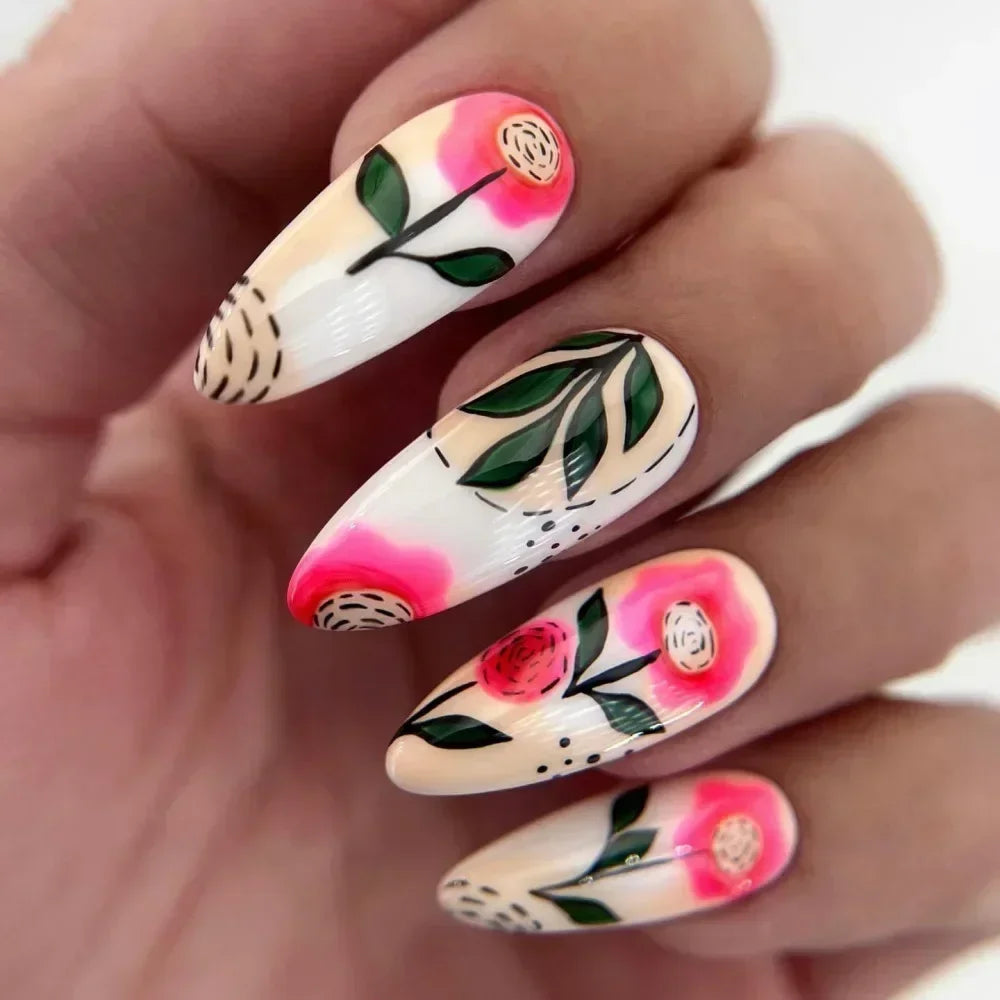 24pcs Short Almond Fake Nails