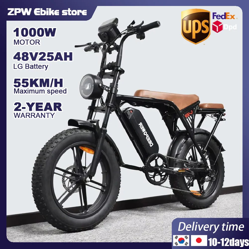 ZPW V8 Max 1000W Fat Tire Electric Bike – 55KMH
