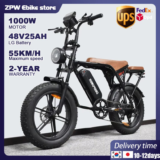 ZPW V8 Max 1000W Fat Tire Electric Bike – 55KMH