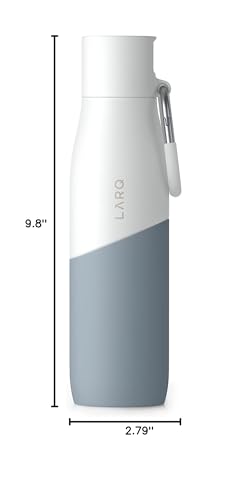 LARQ Bottle Movement Filtered - Lightweight Non-Insulated Stainless Steel Water Bottle BPA Free with Nano Zero technology and long-lasting filters, White/Pebble, 24oz