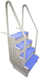 Confer Plastics Step-1X Above Ground Pool Entry System – Dual Handrails, Slip-Resistant Steps, Supports 400 lbs, Easy Installation, Warm Grey with Blue Treads, Made in USA