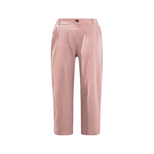 APIVOE Linen Capri Pants for Women Summer Casual Elastic Waist Cropped Pants Cotton Wide Leg Plus Size Capris with Pockets