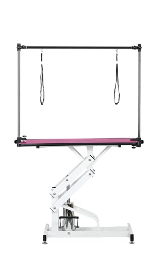TREATLIFE HOME Pet Grooming with Adjustable Hydraulic Table, Secure Clamp-on Arm, Easy Cleaning Surface, Non-Slip Design, Pink